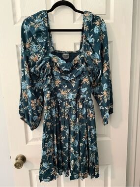 Arula Teal Floral Square-Neck Midi Dress size B